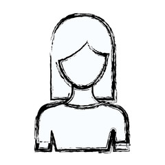blurred silhouette faceless half body woman with straight medium hairstyle vector illustration