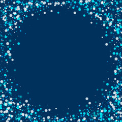 Beautiful falling snow. Corner frame with beautiful falling snow on deep blue background. Vector illustration.