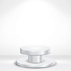 Realistic Podium Vector. Round 3d Empty White Podium On White Photo Studio Interior Background. Vector illustration.