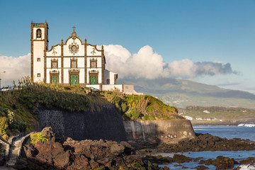 Church on the seafront town of Sao Rogue on Sao Miguel Island