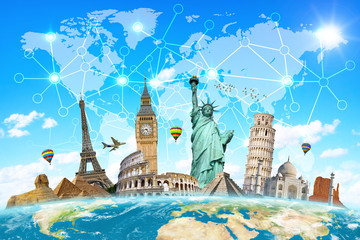 Famous landmarks of the world connected to each other