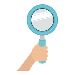 white background with colorful hand holding magnifying glass vector illustration