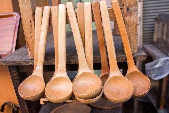 soup spoon or tablespoon made of wood