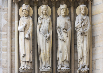 Sculptures on the wall of Notre-Dame de Paris