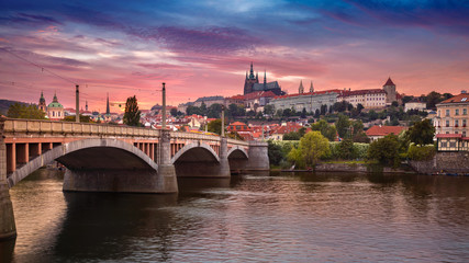 Fototapeta na wymiar Prague at sunset. Image of Prague, capital city of Czech Republic, during dramatic sunset.