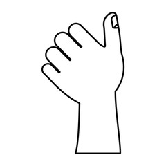 white background with monochrome silhouette of left hand thumb up vector illustration