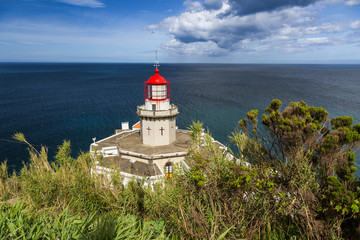 Fototapeta na wymiar Arnel Lighthouse near Nordeste on the Sao Miguel Island