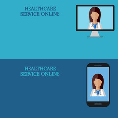 Horizontal medical banners, telemedicine 1 icon