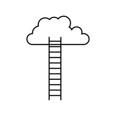 white background with monochrome silhouette of ladder to cloud vector illustration