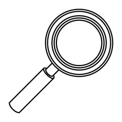 white background with monochrome silhouette of magnifying glass in closeup vector illustration