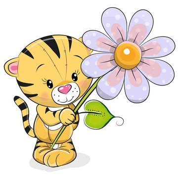 Greeting card Tiger with flower
