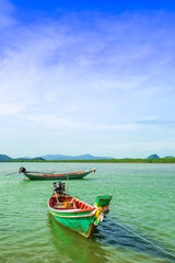 Fototapeta na wymiar Long Tail Boats on a nice weather day at the sea, southern Thailand