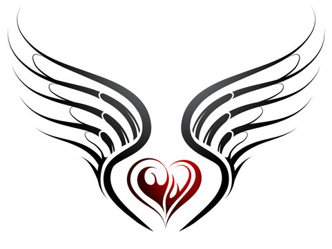 Heart shape tattoo with wings