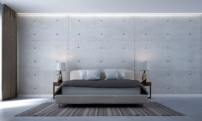 The modern loft bedroom design interior and concrete wall background