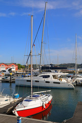 Moored yachts in marina