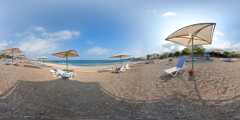 360 degree spherical panorama from Turkey, Antalya, Kemer. Seascape with pebble beach, sea, sky,...