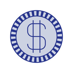 blue silhouette of coin with money symbol vector illustration