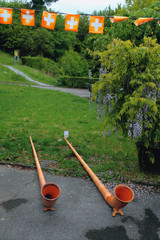Alpine horn on avenue in park. Lausanne, Switzerland