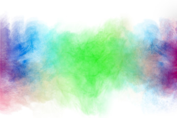 abstract color powder splatted on white background,Freeze motion of color powder explosion