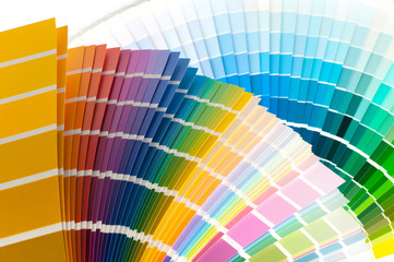 Fans with color palette, guides of acrylic paint samples