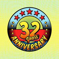 32nd anniversary logo. Vector and illustrations. Comics anniversary logo.
