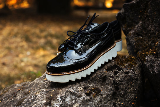 Black shiny patent leather women's 
