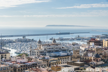 Fototapeta na wymiar View of Alicante with yacht marine port from Santa Barbara castle, Costa Blanca, Spain