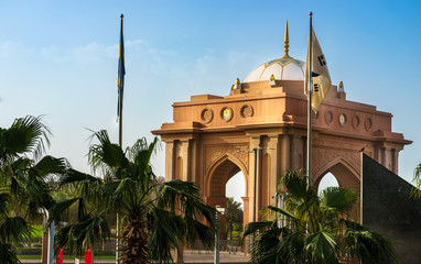 ABU DHABI,UNITED EMIRATES-20 MARCH 2017: Gate to the Emirates Palace hotel on March 20, 2017, UAE. Seven stars Emirates Palace is the second most expensive hotel ever built for about 6 billion USD © offcaania