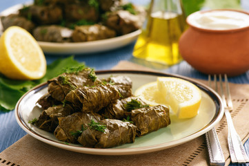 Dolma - stuffed grapes leaves, traditional mediterranean dish.
