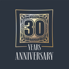 30 years anniversary vector icon,  logo. Graphic design element with  golden frame and number for 30th anniversary decoration