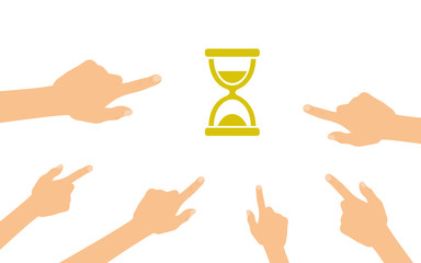 Hände zeigen auf - Stundenglas