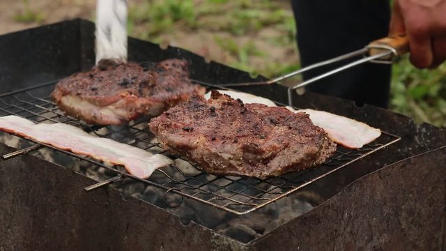 Rib eye steak Broil Grill on charcoal 