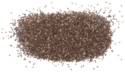 Chia seeds isolated on white background, top view