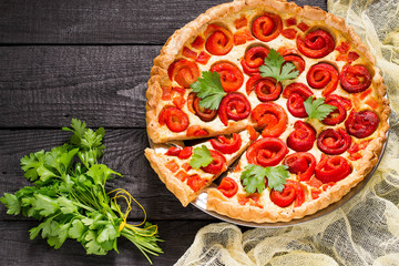 Delicious homemade pie with sweet pepper and cheese