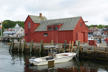 Fototapeta na wymiar Motif Number 1 is a fishing shack built in 1840 in Rockport, Massachusetts, USA. This building is the the most famous symbol of New England maritime life.