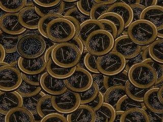 3D illustration of a texture with euro coins