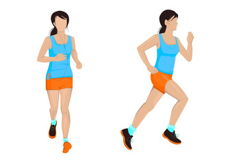Running woman. Active girl vector illustration. Morning jogging. 