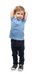 Cute little boy on white background