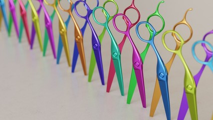 Endless line of Steel Barber's Scissors on a modern surface
