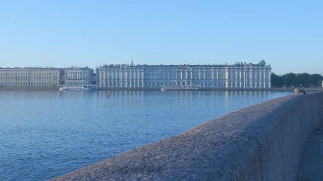 State Hermitage and Neva river on sunrise in summer - St. Petersburg, Russia