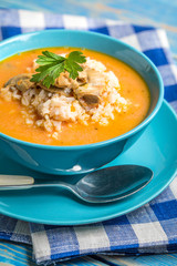 Tomato soup with rice.