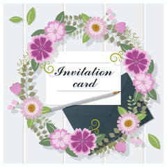 Invitation card collection on wooden background , vector , illustration 