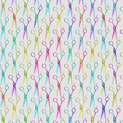 Orderly Arrangement of Free Floating Brightly Colored Barbers Scissors