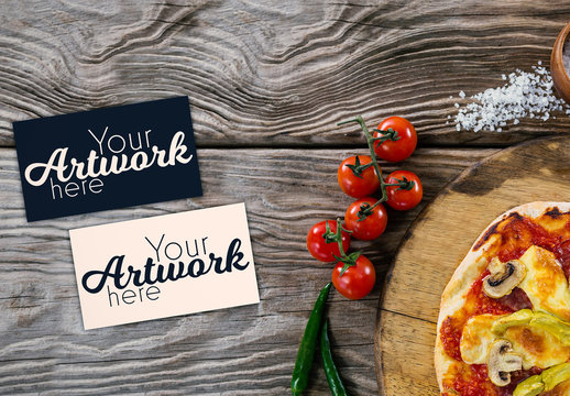 Blank Cards and Pizza Meal Mockup 1