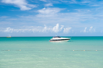 yacht boat at Exotic beautiful marine beach of Antigua St. Johns