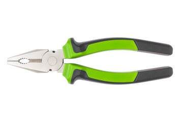 Pliers with green pen, clipping path, white background, high quality photo