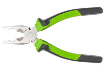 Pliers with green pen, clipping path, white background, high quality photo