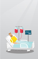 Man lying in hospital bed vector illustration.