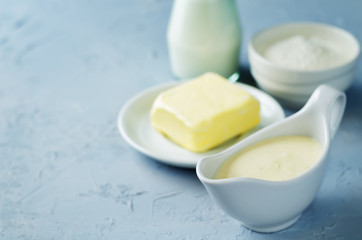 White sauce Bechamel with ingredients