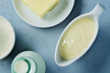 White sauce Bechamel with ingredients